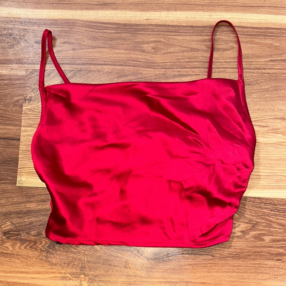 Red Satin Cropped Tank Top